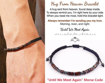 Hug From Heaven Morse Code Memorial Bracelet, Son Birthday Gift from Mom Dad, Rememberance Gift, Loss of Dog Husband, Chrismas Gift for Him