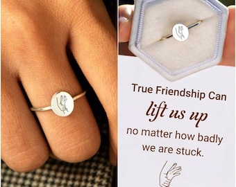 True Friendship Can Lift Us Up Ring, Hand In Hand Ring, Sterling Silver Ring Women, Best Friend Gift, Birthday Gift, Christmas Gift For Her