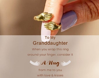 To My Granddaughter A Hug To You Hug Ring, 925 Sterling Silver Adjustable Ring for Women, Birthday Gift from Grandma, Christmas Gift for Her