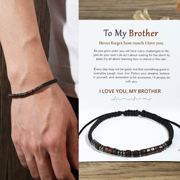 To My Brother, I Love You Morse Code Bracelet, Secret Message Bracelet for Men Women, Gift from Sister, Christmas Gift,Birthday Gift for Him