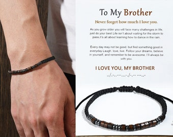 To My Brother, I Love You Morse Code Bracelet, Secret Message Bracelet for Men Women, Gift from Sister, Christmas Gift,Birthday Gift for Him