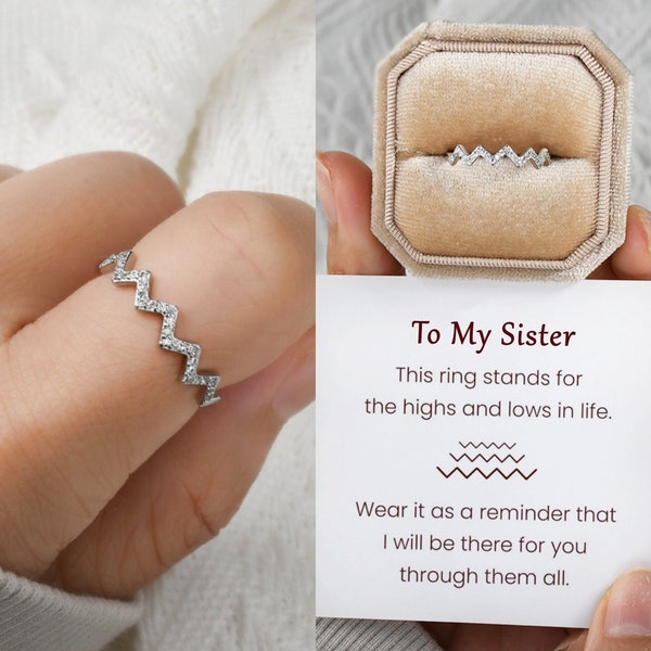 To My Sister Ring,Highs and Lows Wave Ring,Sterling Silver Ring Women,Minimalist Ring,Birthday Gift for Best Friend,Sister Friendship Gift