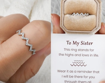 To My Sister Ring,Highs and Lows Wave Ring,Sterling Silver Ring Women,Minimalist Ring,Birthday Gift for Best Friend,Sister Friendship Gift
