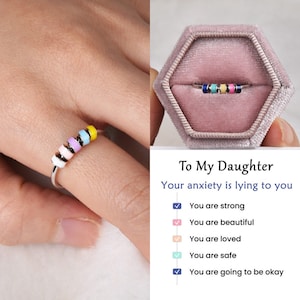 To My Daughter Fidget Ring,Enamel Spinner Beads Ring,Sterling Silver Ring,Rotating Antianxiety Ring Women,Stress Relief Gift,Gift for Her