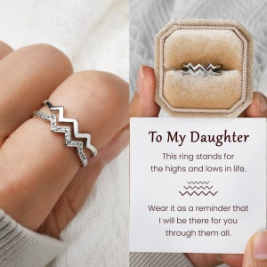 To My Daughter, Highs and Lows Double Wave Ring, Sterling Silver Adjustable Ring, Back to School Gift from Mom, Inspiration Birthday Gift