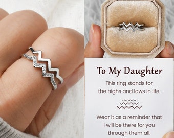 To My Daughter, Highs and Lows Double Wave Ring, Sterling Silver Adjustable Ring, Back to School Gift from Mom, Inspiration Birthday Gift