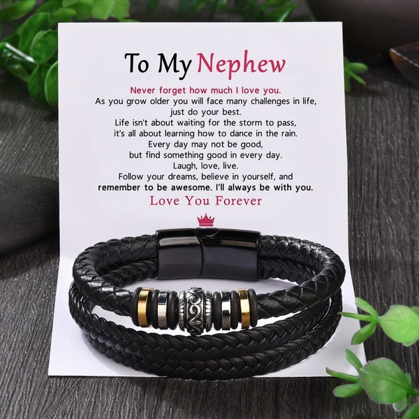 To My Nephew Leather Wrap Bracelet, I Will Always Be With You, Leather Cuff Bracelet, Birthday Gift from Aunt, Graduation Christmas Gift