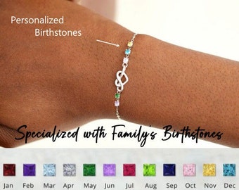 For Mom Personalized 1~12 Birthstones Heart Knot Bracelet, Sterling Silver Mother's Bracelet Women, Daughter Birthday Gift, Mothers Day Gift