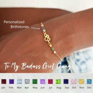 To My Badass Girl Gang Infinity Heart Friendship Bracelet, Personalized Birthstone Bracelet, Birthday Gift for Friend, Mother's Day Gift