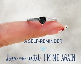 Love Me Until I'm Me Again Heart Cut Half Enamel Ring, Sterling Silver Ring Women, Daughter Gift, Birthday Gift, Wedding Gift, Mother's Gift