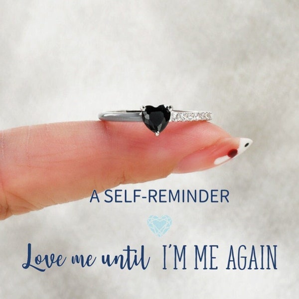 Love Me Until I'm Me Again Heart Cut Half Enamel Ring, Sterling Silver Ring Women, Daughter Gift, Birthday Gift, Wedding Gift, Mother's Gift