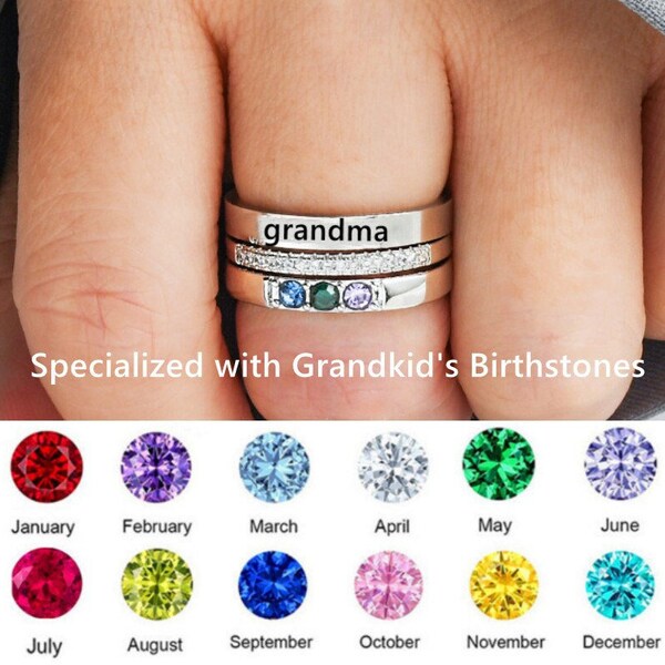 Personalized 1~7 Birthstones Grandma's Ring Set, Custom Grandmother Ring, Stackable Ring, Grandmother Gift, Birthday Gift, Mother's Day Gift