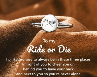 To My Ride Or Die Pinky Promise Ring, Sterling Silver Hand In Hand Ring, Daughter Birthday Gift from Mom, Mother's Day Gift, Christmas Gifts