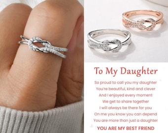 To My Daughter Square Knot Ring, Infinity Love Ring, Sterling Silver Ring Women, Birthday Gift from Mom, Wedding Jewelry, Mother's Day Gift