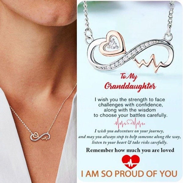 For Granddaughter S925 Remember How Much You are Loved Infinity Heartbeat Necklace, Gift from Grandma, Birthday Gift, Christmas Gift for Her