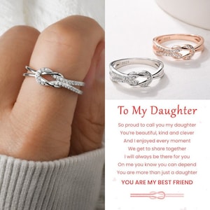 To My Daughter Square Knot Ring, Infinity Love Ring, Sterling Silver Ring Women, Birthday Gift from Mom, Wedding Jewelry, Mother's Day Gift