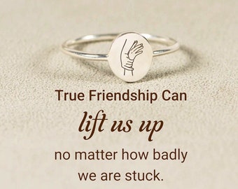 True Friendship Can Lift Us Up Ring, Hand In Hand Ring, Inspirational Ring for Women, Best Friend Gift, Sister Gift, Birthday Christmas Gift