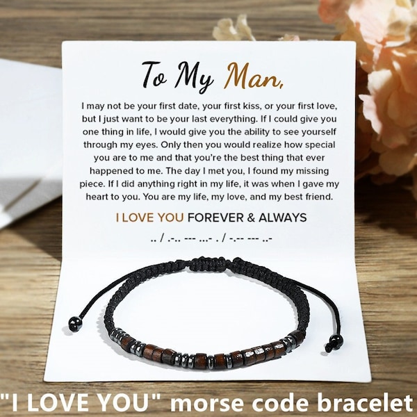 To My Man, I Love You Forever & Always Morse Code Bracelet, Soulmate Bracelet, Birthday Gift from Wife, Christmas Gift, Valentines Gift