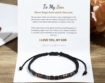 To My Son, I Love You Morse Code Bracelet, Secret Message Bracelet for Men Women,Son Gift from Mom Dad, Chrismas Gift, Birthday Gift for Him