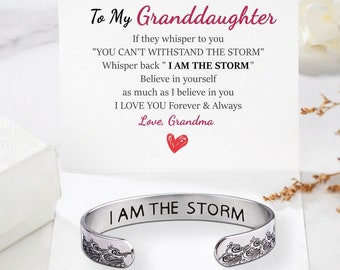 I Am The Storm Granddaughter Bracelet, Friendship Bracelet, Women Cuff Bracelet, Birthday Gift from Grandma, Christmas Gift for Her