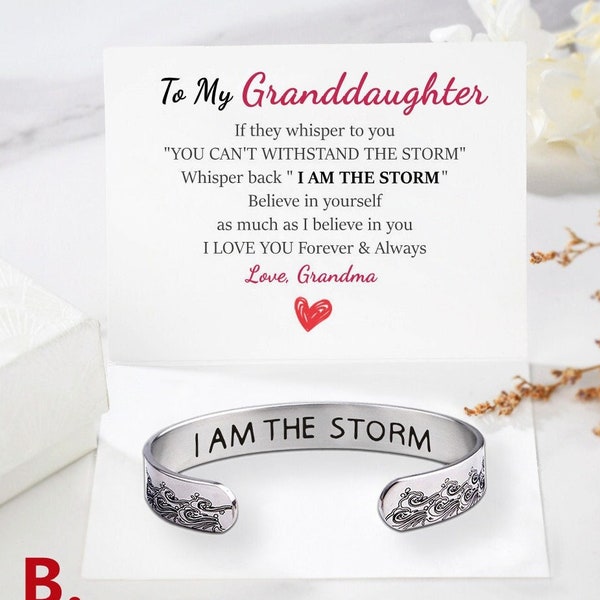 I Am The Storm Granddaughter Bracelet, Friendship Bracelet, Women Cuff Bracelet, Birthday Gift from Grandma, Christmas Gift for Her