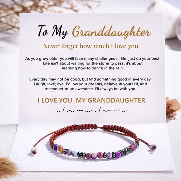 To My Granddaughter, I Love You Morse Code Bracelet,Secret Message Bracelet Women,Birthday Gift From Grandma, Graduation Gift,Christmas Gift