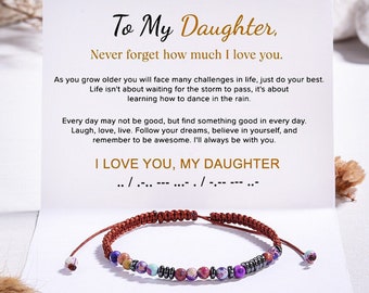 To My Daughter, I Love You Morse Code Bracelet,Secret Message Bracelet For Men Women,Birthday Gift from Mom, Graduation Gift, Christmas Gift