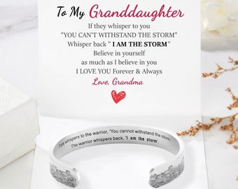To My Granddaughter I Am The Storm Bracelet, Friendship Cuff Bracelet for Women, Birthday Gift from Grandma, Graduation Gift, Christmas Gift