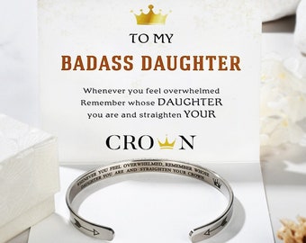 To My Daughter Straighten Your Crown Bracelet, Engraving Cuff Bracelet for Women, Birthday Gift, Gift from Mom Dad, Christmas Gift for Her