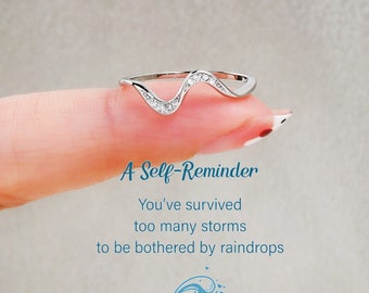 You’ve Survived Too Many Storms Minimalist Wave Ring, A Self-Reminder Silver Ring for Women, Daughter Gift, Birthday Gift, Best Friend Gift