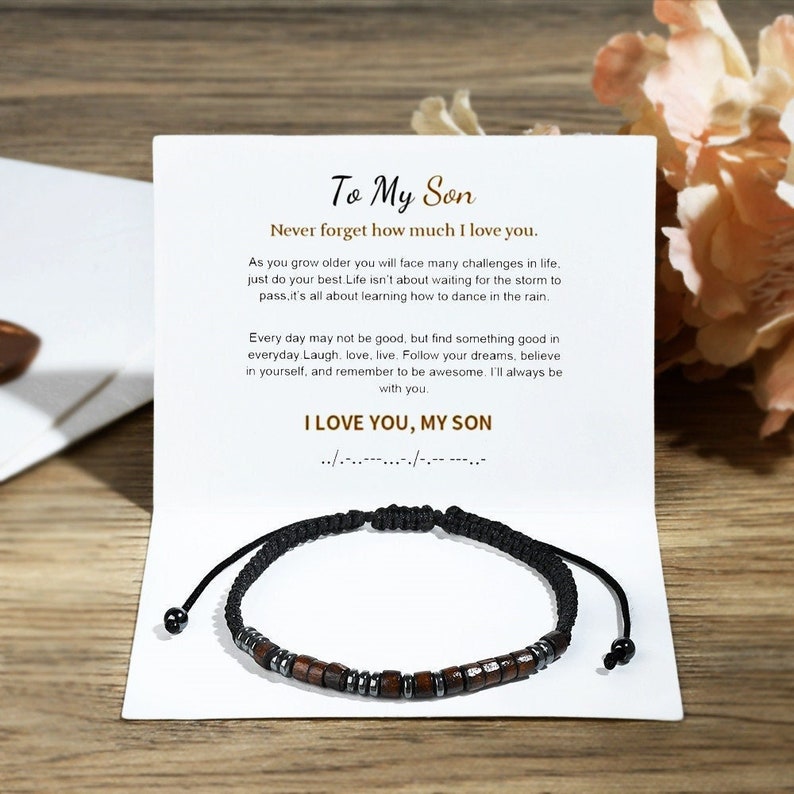 To My Son, I Love You Morse Code Bracelet, Secret Message Bracelet for Men Women,Son Gift from Mom Dad, Chrismas Gift, Birthday Gift for Him 