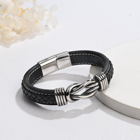 Engraved Mens Bracelet - Braided Leather Bracelet - Gifts for Dad - Valentines Day Gifts for Men Regalos Para Hombres 3 Year Anniversary Gift