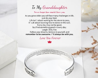 To My Granddaughter Cuff Bracelet,I Will Always Be With You,Personalized Custom Name Gift,Daughter Birthday Gift,Graduation Gift for Her