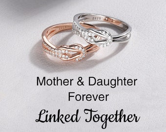 Mother & Daughter Square Knot Ring, Infinity Love Knot Ring, Sterling Silver Ring, Best Friend Gift, Birthday Gift from Mom, Christmas Gift