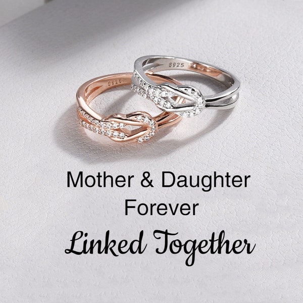 Mother & Daughter Square Knot Ring, Infinity Love Knot Ring, Sterling Silver Ring, Best Friend Gift, Birthday Gift from Mom, Christmas Gift