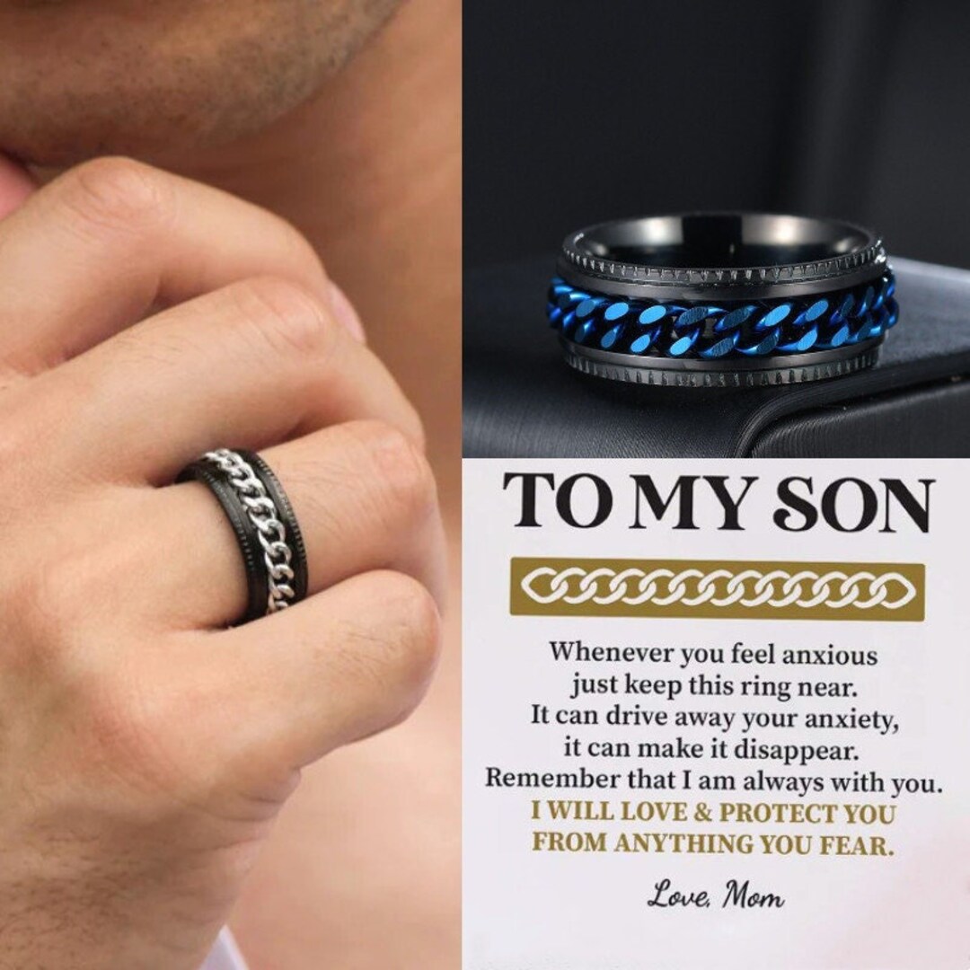 To My Son, Drive Away Your Anxiety Chain Fidget Ring, Spinner Band Ring