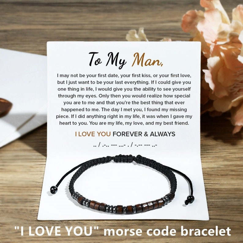 To My Man, I Love You Forever & Always Morse Code Bracelet, Soulmate Bracelet, Birthday Gift from Wife, Christmas Gift, Valentines Gift image 1