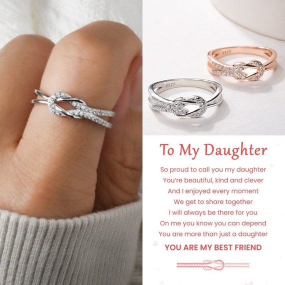 To My Daughter Square Knot Ring Infinity Love Ring Sterling