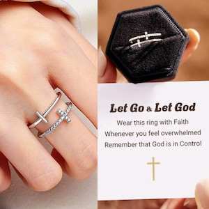 To My Daughter Pray Through It Double Cross Ring, Silver Adjustable Ring Women, Birthday Gift, Religious Christian Jewelry, Christmas Gift