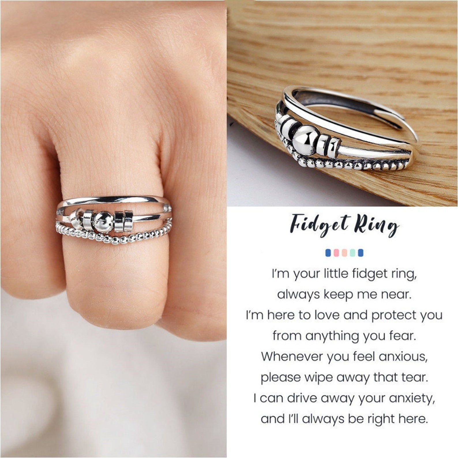 Fidget Spinner Anxiety Ring Sterling Silver Triple Band Ring - Etsy