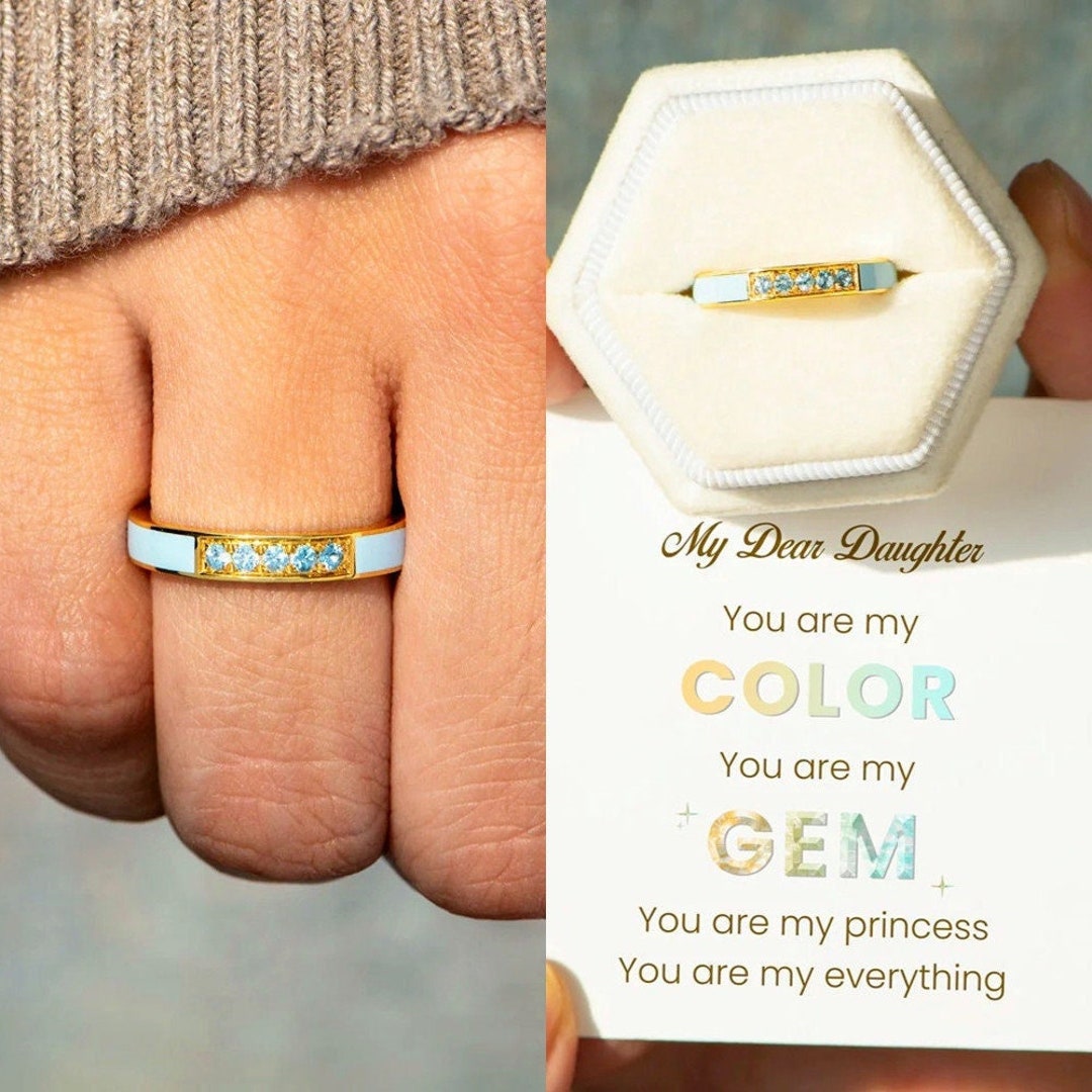 Daughter You Are My Princess Color Gem Ring Enamel Band Ring