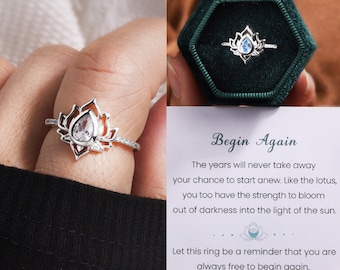 Sterling Silver Lotus Ring, Begin Again Lotus Flower Ring, Mother Daughter Ring, Daughter Birthday Gift from Mom, Renewal Inspiration Gift