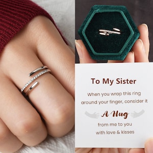 To My Sister Hug Ring,A Hug From Me To You Spiral Ring,Sterling Silver Wrap Ring Women,Friendship Gift,Gift for Bestie,Birthday Gift for Her