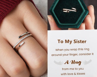 To My Sister Hug Ring,A Hug From Me To You Spiral Ring,Sterling Silver Wrap Ring Women,Friendship Gift,Gift for Bestie,Birthday Gift for Her