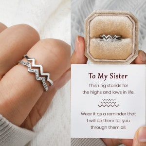 To My Sister Highs and Lows Double Wave Ring, Sterling Silver Adjustable Ring Women, Bridesmaid Gifts, Friendship Gift, Sister Birthday Gift