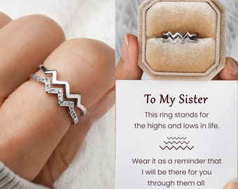 To My Sister Highs and Lows Double Wave Ring, Sterling Silver Adjustable Ring Women, Bridesmaid Gifts, Friendship Gift, Sister Birthday Gift