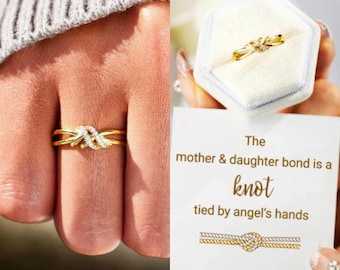 For Daughter Tied By Angels Hands Intertwined Knot Ring, Sterling Silver Ring, Birthday Gift from Mom, Graduation Gift, Mother's Day Gift