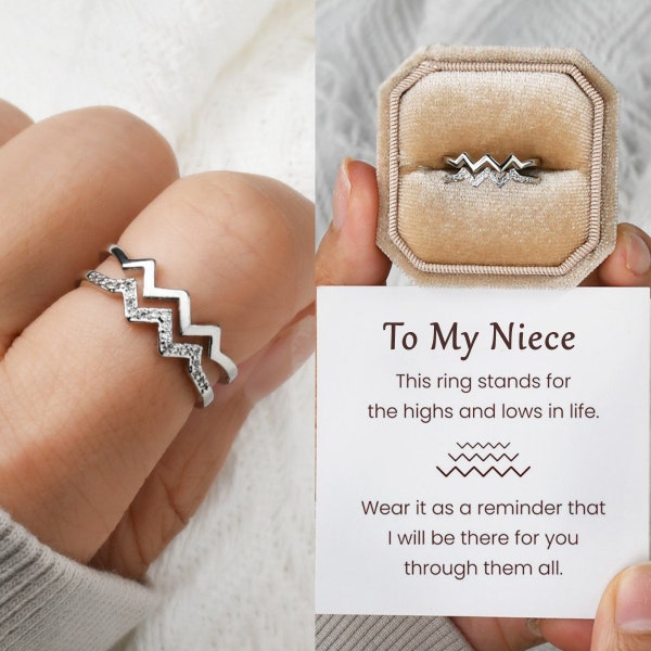 To My Niece Highs and Lows Double Wave Ring, Sterling Silver Ring for Women, Birthday Gift from Aunt, Inspiration Gift, Back to School Gift