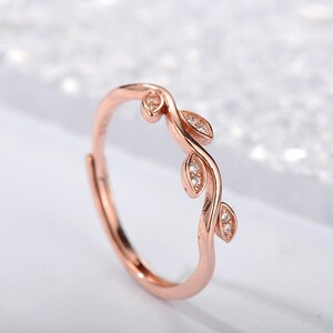 Keep Going Keep Growing Tree Leaf Ring, A Self-Reminder Ring Women, Sterling Silver Adjustable Ring, Birthday Gift from Mom, Graduation Gift Rose gold