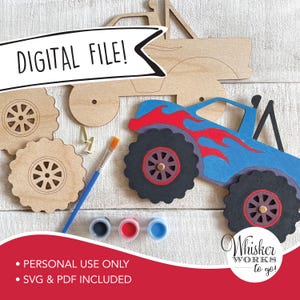 LASER FILE - DIY Monster Truck Kids Craft - Interactive Craft for Glowforge Users